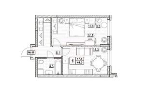 1-к квартира, вторичка, 44м2, 7/24 этаж