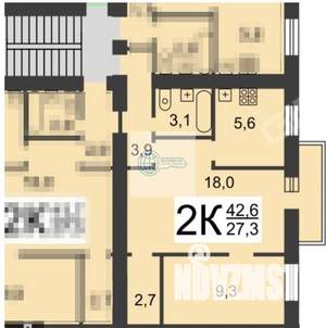 2-к квартира, вторичка, 42м2, 3/5 этаж