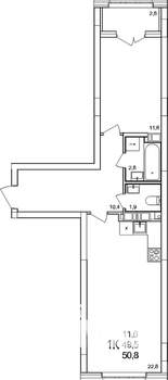 1-к квартира, вторичка, 51м2, 8/19 этаж
