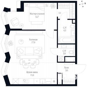 2-к квартира, вторичка, 55м2, 8/20 этаж