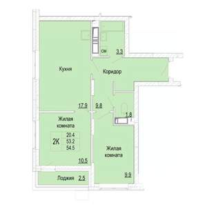 2-к квартира, вторичка, 55м2, 21/25 этаж