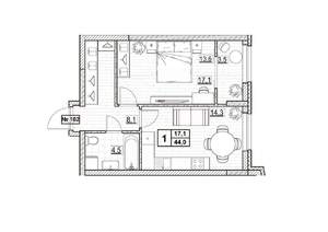 1-к квартира, строящийся дом, 44м2, 13/24 этаж
