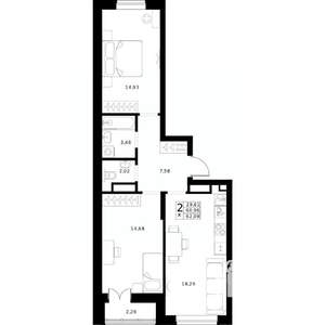 2-к квартира, вторичка, 62м2, 17/24 этаж