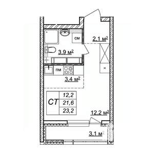 Студия квартира, строящийся дом, 23м2, 5/25 этаж