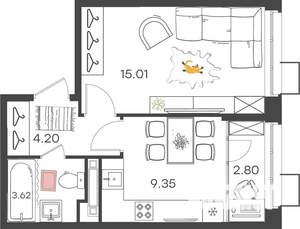1-к квартира, вторичка, 35м2, 16/17 этаж