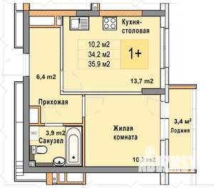 1-к квартира, вторичка, 36м2, 12/25 этаж