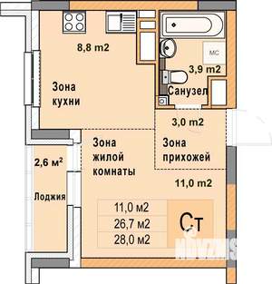 Студия квартира, вторичка, 28м2, 13/25 этаж