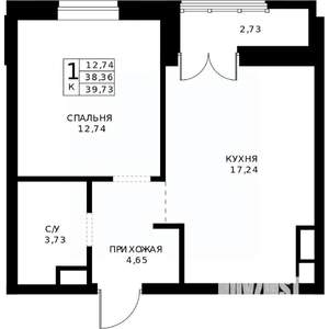 1-к квартира, строящийся дом, 40м2, 10/24 этаж