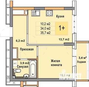 1-к квартира, вторичка, 36м2, 22/25 этаж