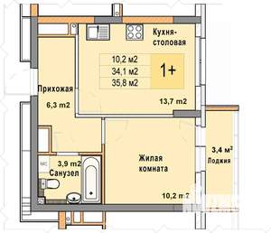 1-к квартира, вторичка, 36м2, 19/25 этаж