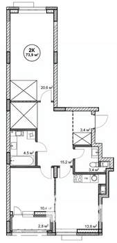 2-к квартира, строящийся дом, 74м2, 6/14 этаж