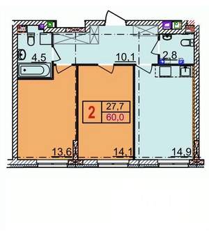 2-к квартира, строящийся дом, 60м2, 2/18 этаж