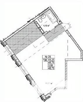1-к квартира, строящийся дом, 49м2, 3/7 этаж
