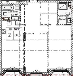 2-к квартира, строящийся дом, 87м2, 2/5 этаж