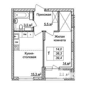 1-к квартира, строящийся дом, 39м2, 25/25 этаж