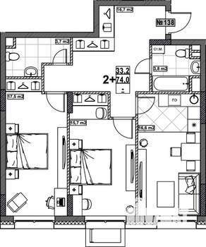 2-к квартира, вторичка, 74м2, 1/24 этаж