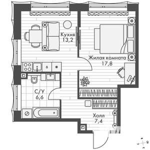 1-к квартира, вторичка, 45м2, 2/16 этаж
