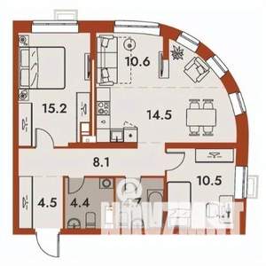 3-к квартира, строящийся дом, 73м2, 13/25 этаж