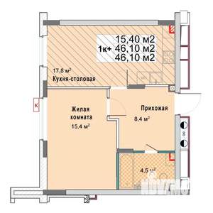 1-к квартира, вторичка, 46м2, 2/12 этаж