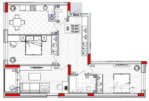 3-к квартира, сданный дом, 79м2, 1/4 этаж