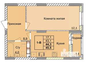 1-к квартира, вторичка, 44м2, 15/18 этаж