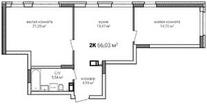 2-к квартира, строящийся дом, 66м2, 13/13 этаж