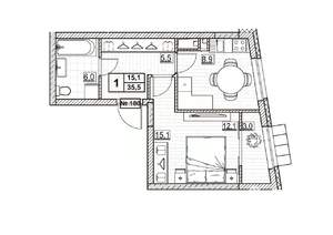 1-к квартира, вторичка, 36м2, 22/24 этаж