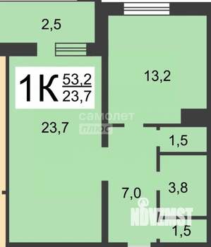 1-к квартира, вторичка, 53м2, 2/10 этаж
