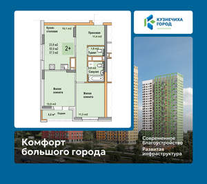 2-к квартира, вторичка, 58м2, 20/25 этаж