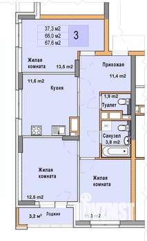 3-к квартира, вторичка, 68м2, 11/25 этаж