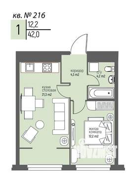1-к квартира, вторичка, 42м2, 21/25 этаж