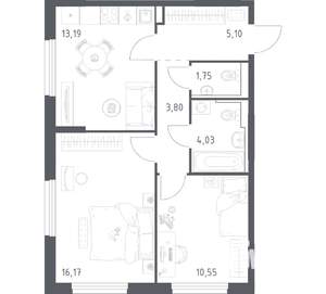 2-к квартира, вторичка, 55м2, 12/21 этаж