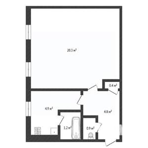 1-к квартира, вторичка, 33м2, 1/2 этаж