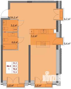 2-к квартира, вторичка, 70м2, 2/6 этаж