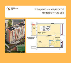 1-к квартира, вторичка, 37м2, 8/12 этаж