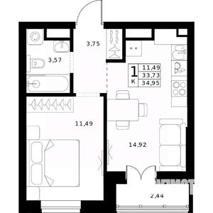 1-к квартира, вторичка, 35м2, 14/24 этаж