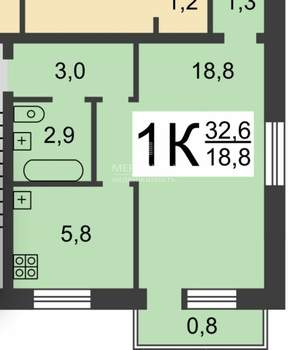1-к квартира, вторичка, 32м2, 3/5 этаж