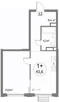 1-к квартира, строящийся дом, 43м2, 9/22 этаж