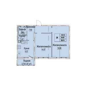 2-к квартира, вторичка, 57м2, 1/9 этаж