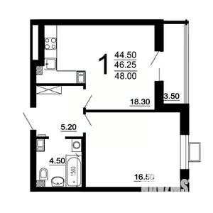 1-к квартира, вторичка, 46м2, 8/10 этаж