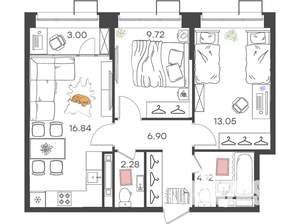 2-к квартира, вторичка, 56м2, 2/20 этаж