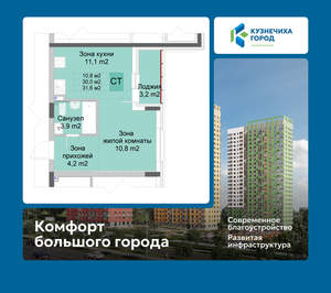 Студия квартира, вторичка, 32м2, 1/10 этаж