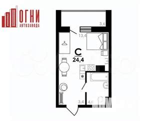 Студия квартира, вторичка, 24м2, 1/25 этаж