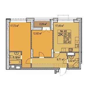 2-к квартира, строящийся дом, 65м2, 9/17 этаж