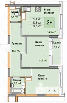 2-к квартира, вторичка, 54м2, 14/25 этаж
