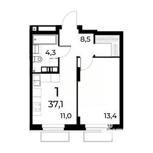 1-к квартира, вторичка, 37м2, 3/15 этаж
