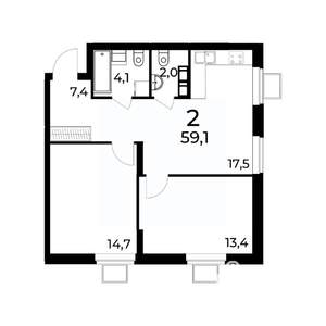2-к квартира, вторичка, 60м2, 2/15 этаж