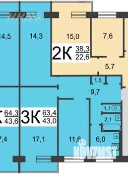 3-к квартира, вторичка, 64м2, 7/9 этаж