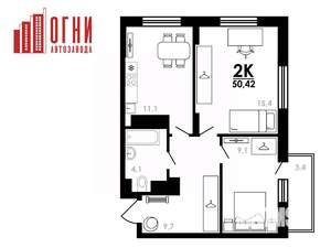 2-к квартира, вторичка, 50м2, 20/25 этаж