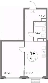 1-к квартира, строящийся дом, 44м2, 2/22 этаж